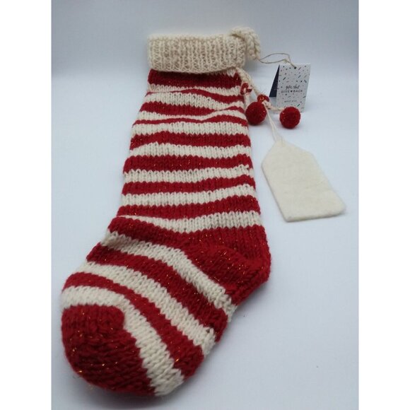 West Elm griffin Striped Knit Wool Christmas Holiday Stocking Handcrafted - Picture 7 of 12